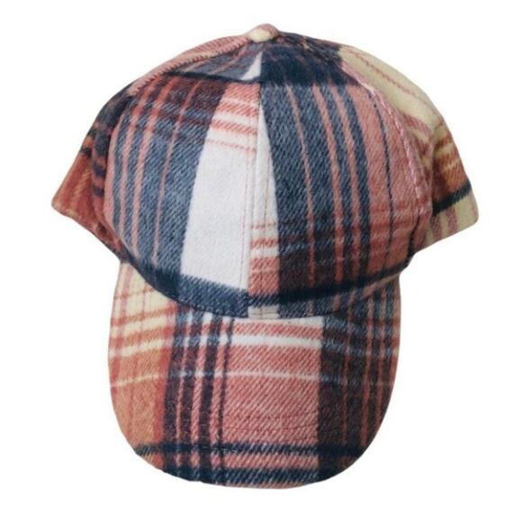 New Pink Rose Blue White Plaid Baseball Hat - Picture 1 of 3